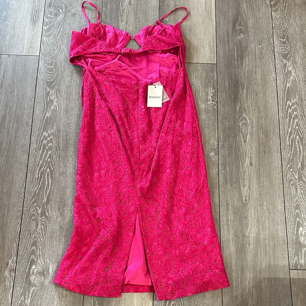 Bardot Hot Pink Lace Midi Slip Dress - Picture 3 of 4
